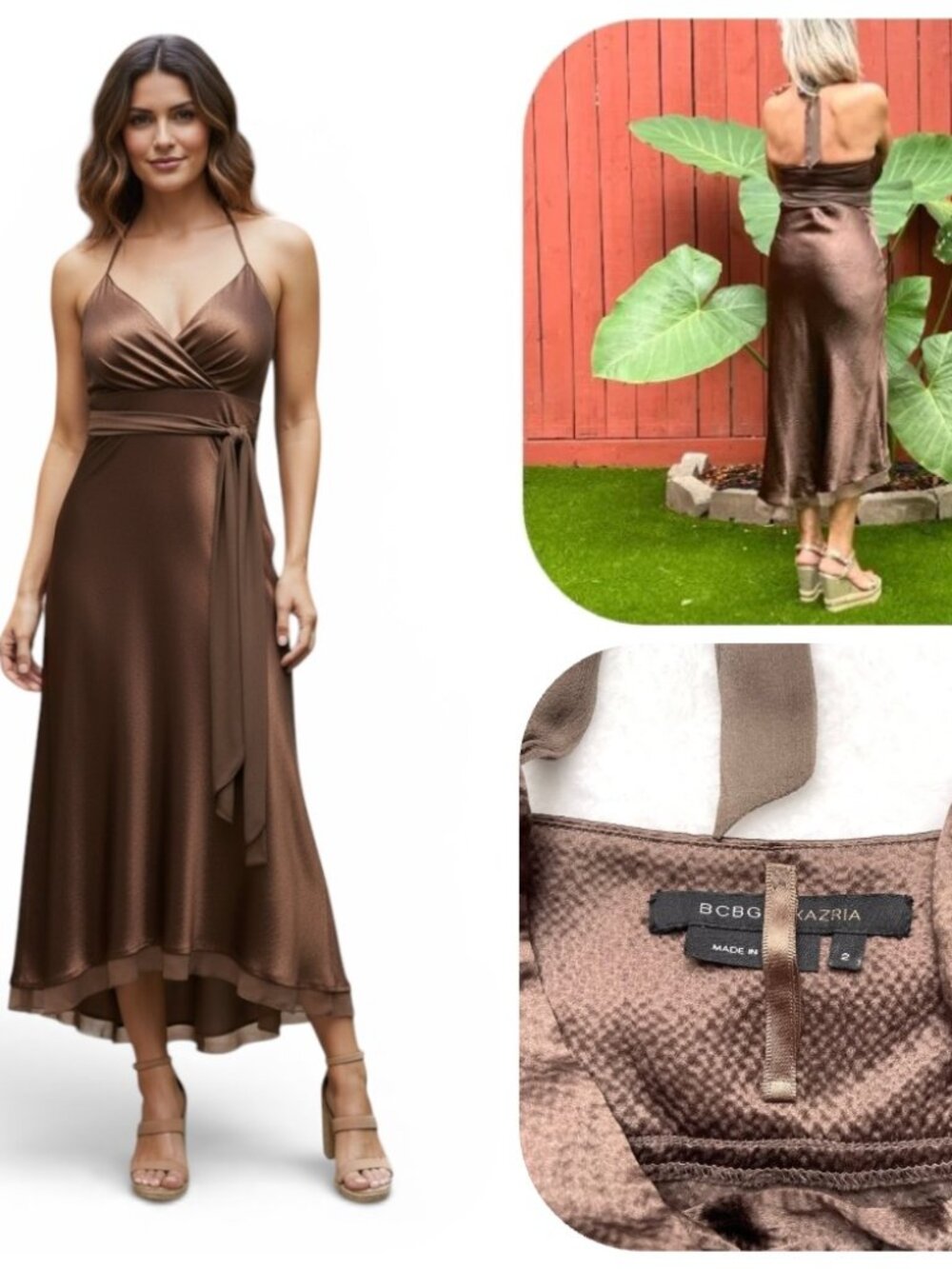 BCBGMaxazria 100% Silk halter chocolate Slip dress - Picture 1 of 12